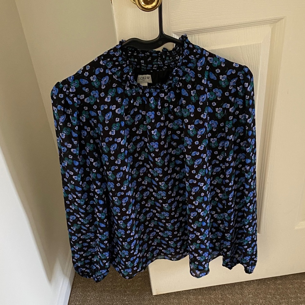 J. Crew Navy Floral Top with Blue and Green Accents